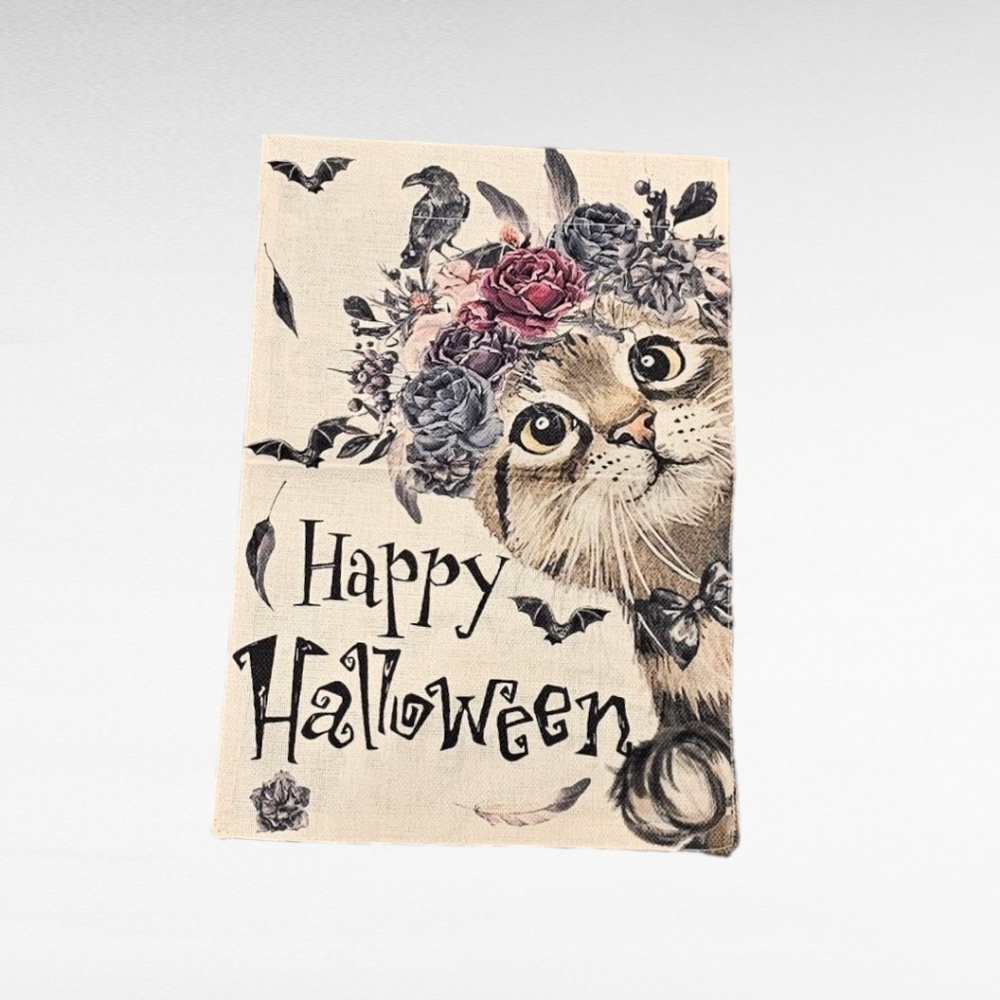 Happy Halloween Cat Garden Flag Double Sided 12" x 18"